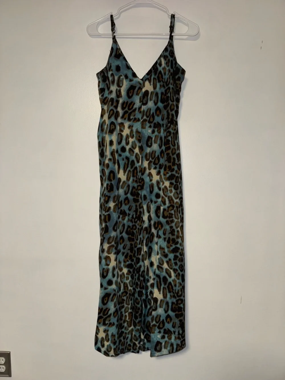RAGA Leopard Print Wide-Leg Sleeveless V-Neck Jumpsuit Blue Brown M - Picture 1 of 5